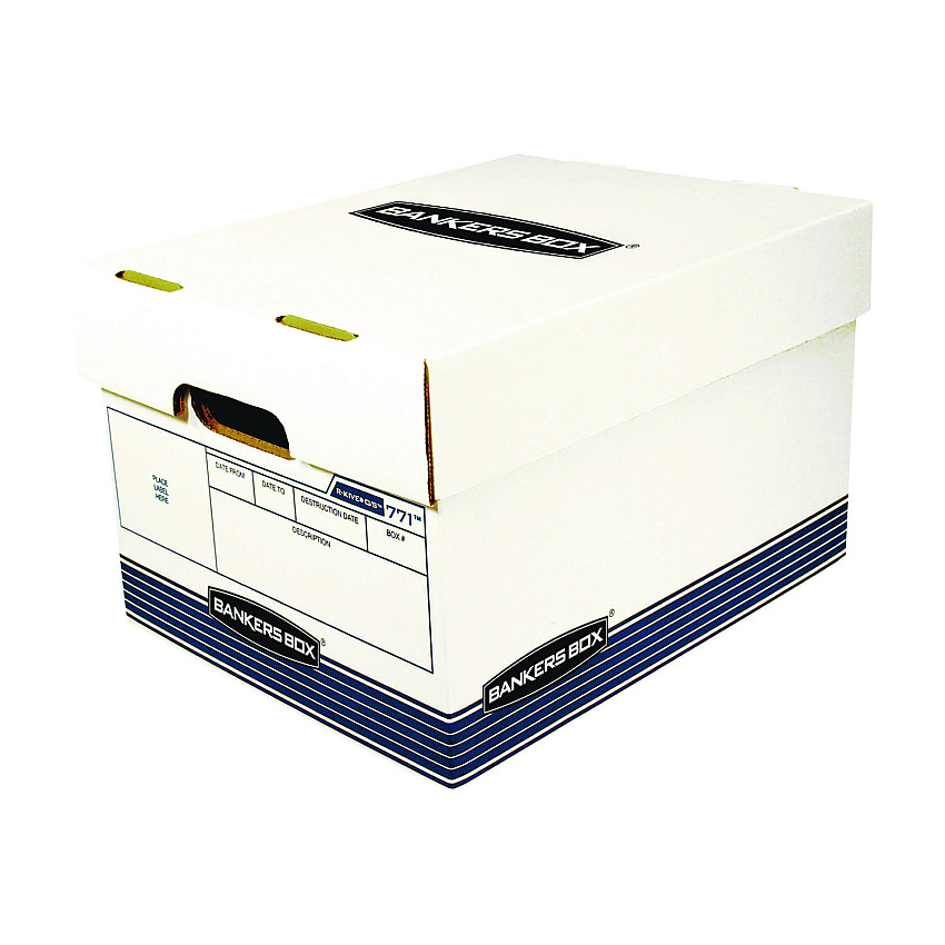 Bankers Box R-KIVE Heavy-Duty Storage Boxes, Letter/Legal Files, 10 x 15 x 12, White/Blue, 20/Bundle (0077101)