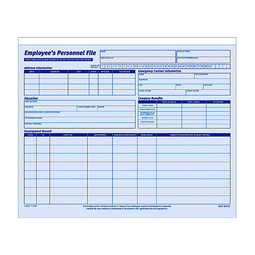 Adams Employee Personnel File Jacket, Unpunched, Straight Tab, Letter Size, Blue, 20/Pack (9287)