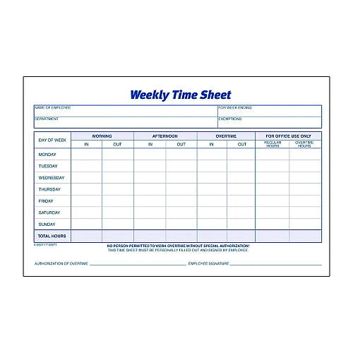 Adams Time Sheets, One Part (No Copies), 8.5 x 5.5, 100 Forms/Pad, 2 Pads/Pack (9507ABF)