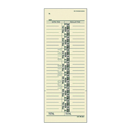 Adams Time Cards for Acroprint, Amano and Lathem Time Clocks, One-Sided, 3.38" x 9", 200/Pack (9656200)