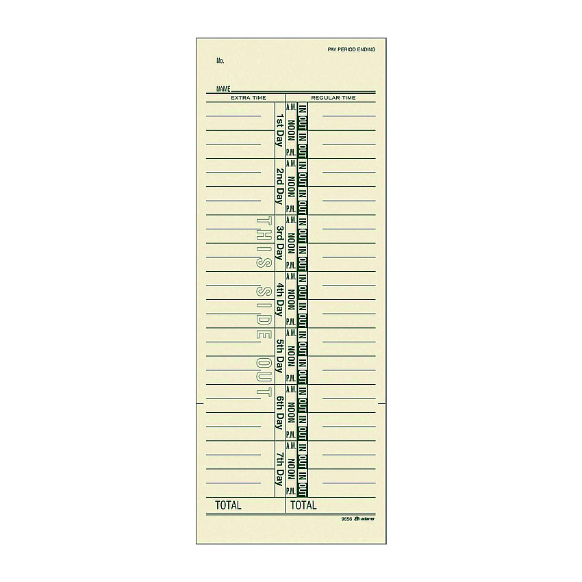 Adams Time Cards for Acroprint, Amano and Lathem Time Clocks, One-Sided, 3.38" x 9", 200/Pack (9656200)