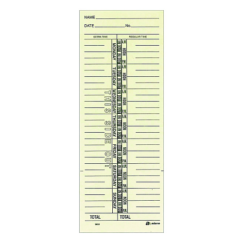 Adams Time Cards for Acroprint, Amano and Lathem Time Clocks, One Side, 3.38" x 9", 200/Pack (9659200)