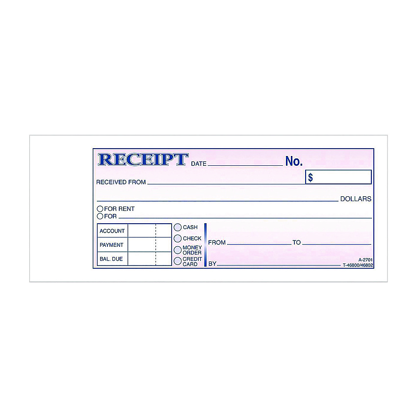 Adams Money/Rent Receipt Book, Two-Part Carbonless, 6.69 x 2.75, 50 Receipts/Book, 5 Books/Pack (DC2701)