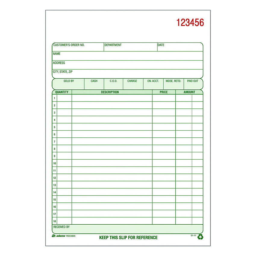 Adams Multipart General-Purpose Sales Pad, Two-Part Carbonless, 5.56 x 7.94, 50 Forms Total (RDC5805)