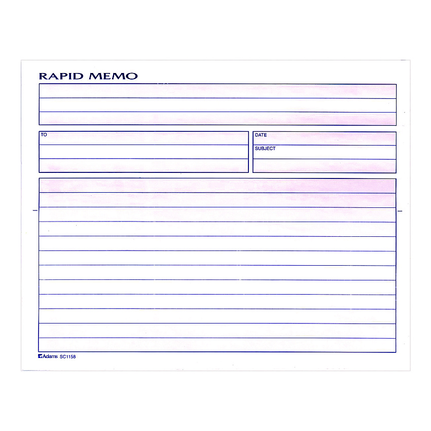Adams Rapid Memo Pad, Two-Part Carbonless, 8.5 x 7.75, 50 Forms Total (SC1158)