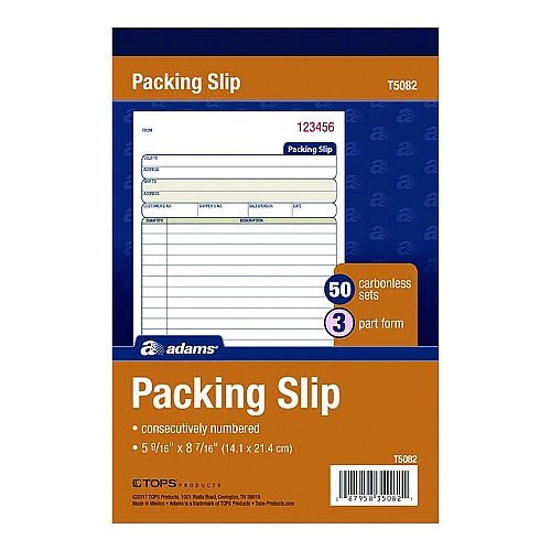 Adams Multipart Packing List Forms, Three-Part Carbonless, 5.56 x 7.94, 50 Forms Total (T5082)