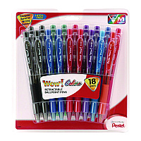 Pentel WOW! Ballpoint Pen, Retractable, Medium 1 mm, Assorted Ink and Barrel Colors, 18/Pack (BK440BP18M)