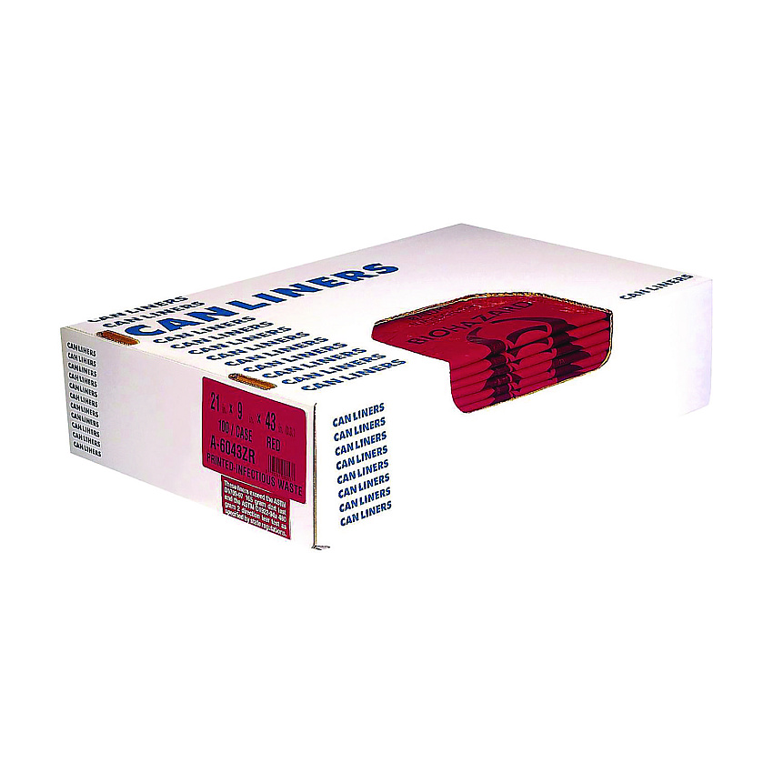 Heritage Healthcare Biohazard Printed Low-Density Can Liners, Infectious Waste, 44 gal, 3.2 mil, 37" x 50", Red, Flat Pack, 75/Carton (A7450ZR)