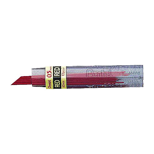 Pentel Colored Lead Refill, 0.5 mm, HB, Red, 12 Leads/Tube, 3 Tubes (PPR5)