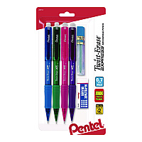 Pentel Twist Erase EXPRESS Mechanical Pencil, 0.7 mm, HB (#2), Black Lead, Assorted Color Barrels, 4/Pack (QE417FLZBP4)