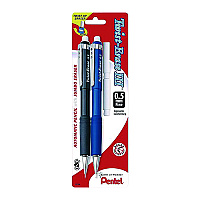 Pentel Twist-Erase III Mechanical Pencil, 0.5 mm, HB (#2), Black Lead, Black/Blue Barrel, 2/Pack (QE515BPK6)
