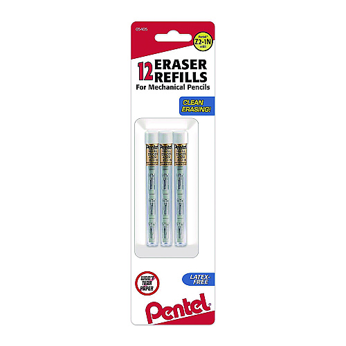 Pentel Eraser Refills for Sharp Kerry/EnerGize-X/Wow Pencil/Gizmo/Cushi/Hot Shots/Technica-X, White, 4/Tube, 3 Tubes/Pack (Z21BP3K6)