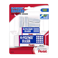 Pentel Hi-Polymer Eraser Assortment, (4) Pencil Caps/(1) Large Block/(1) Small Block, White, 6/Pack (ZEH2510BP)