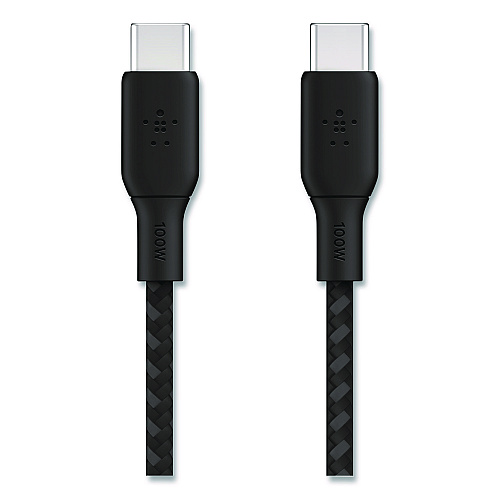 Belkin BOOST CHARGE Braided USB-C to USB-C Cable, 100 W Power Delivery, 6.6 ft, Black (CAB014BT2MBK)