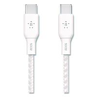 Belkin BOOST CHARGE Braided USB-C to USB-C Cable, 100 W Power Delivery, 6.6 ft, White, 2/Pack (CAB014BT2MWH)