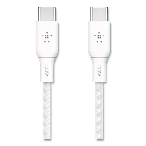 Belkin BOOST CHARGE Braided USB-C to USB-C Cable, 100 W Power Delivery, 6.6 ft, White, 2/Pack (CAB014BT2MWH)