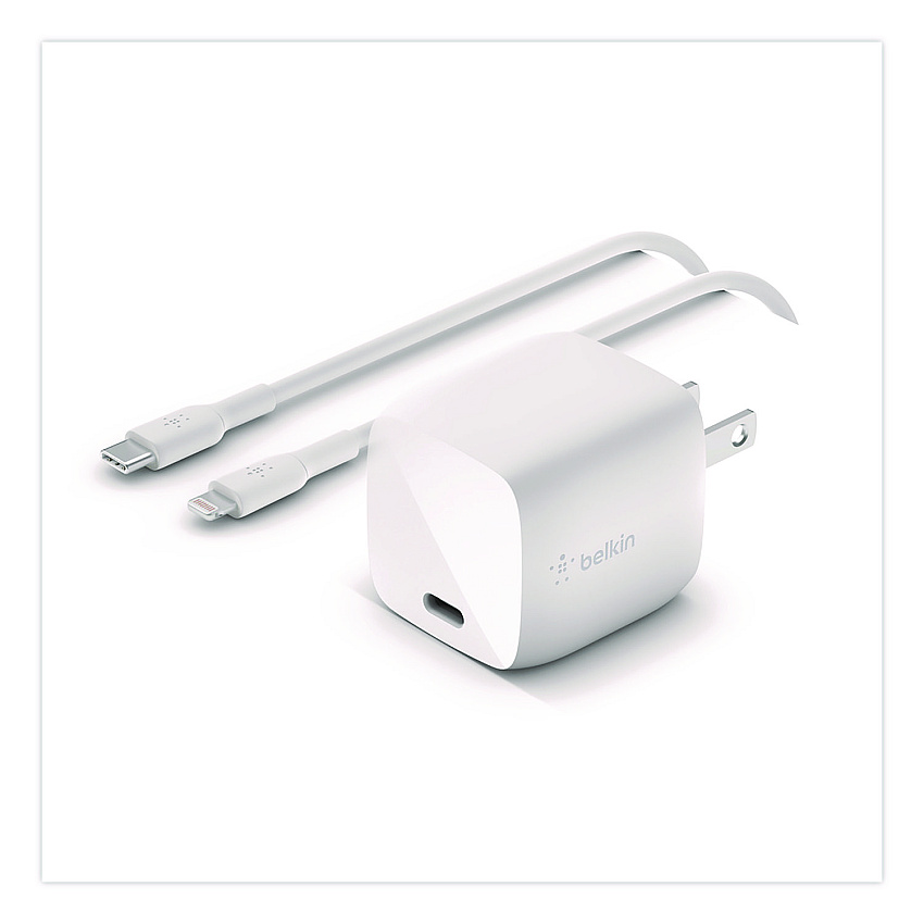 Belkin BOOST CHARGE USB-C PD 3.0 PPS Wall Charger + USB-C to Lightning Cable, White (WCA005DQ1MWH)