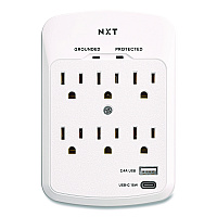 NXT Technologies 6-Outlet Plus USB Outlet Surge Protector, 6 AC Outlets/2 USB Ports, 900 J, White (NX61427)