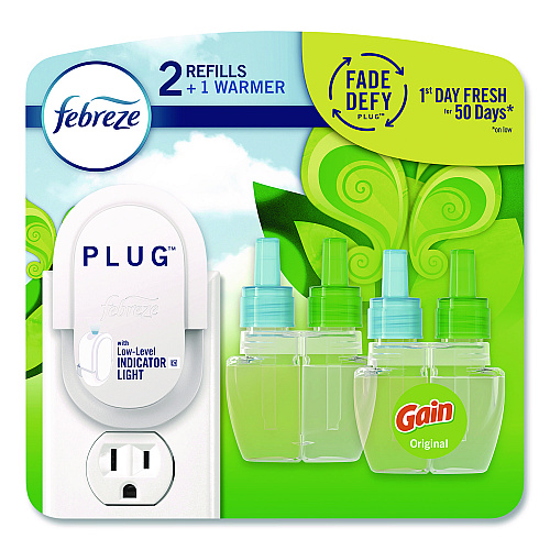 Febreze PLUG Air Freshener Warmer Starter Kit, Clear/White, with (2) Gain Original Refills (4166)
