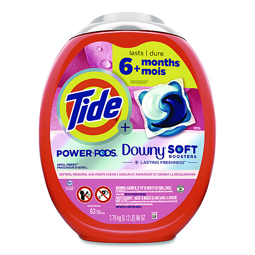 Tide Power PODS Plus Downy Laundry Detergent, April Fresh Scent, 98 oz Tub, 63 Pods/Tub (11807)
