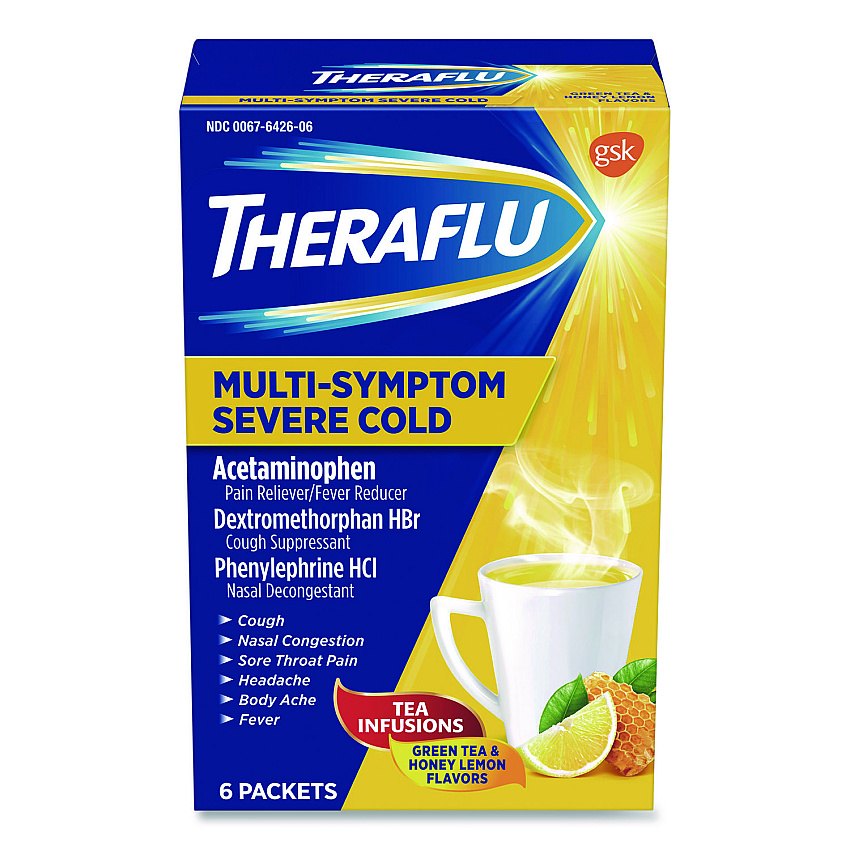 Theraflu Multi-Symptom Severe Cold Hot Liquid Powder, 6 Count (64260603)