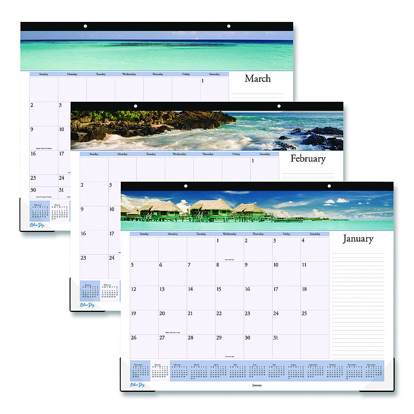 Blue Sky Islands Desk Pad Calendar, Tropical Island Photography, 22 x 17, Blue/White Sheets, Black Headband, 12-Month (Jan-Dec): 2025 (11789125)