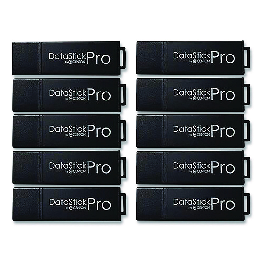 Centon DataStick Pro USB 3.2 Type A Flash Drive, 64 GB, Black, 10/Pack (S1U3P664G10B)