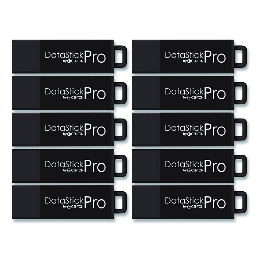 Centon DataStick Pro USB 3.2 Type A Flash Drive, 128 GB, Black, 10/Pack (S1U3P6128G10)