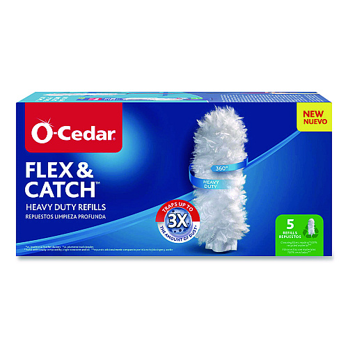 O-Cedar Flex and Catch Duster Heavy-Duty Refills, Polyester, White, 5/Pack (172172PK)
