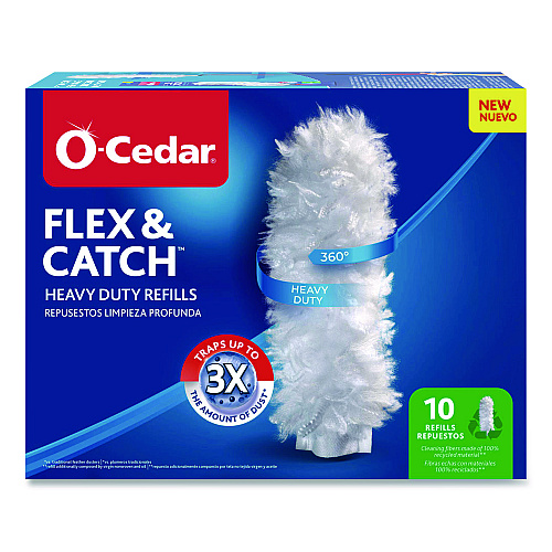 O-Cedar Flex and Catch Duster Heavy-Duty Refills, Polyester, White, 10/Pack (172170PK)