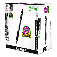 Zebra Z-Grip Ballpoint Pen, Retractable, Medium, 1 mm, Black Ink, Clear/Black Barrel, 96/Pack (22196)