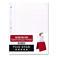 Five Star Reinforced Filler Paper, 3-Hole, 8 x 10.5, Wide/Legal Rule, 80/Pack (150002150034)
