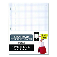 Five Star Reinforced Filler Paper Plus Study App, 3-Hole, 8.5 x 11, Quadrille Rule, 80/Pack (170122170036)