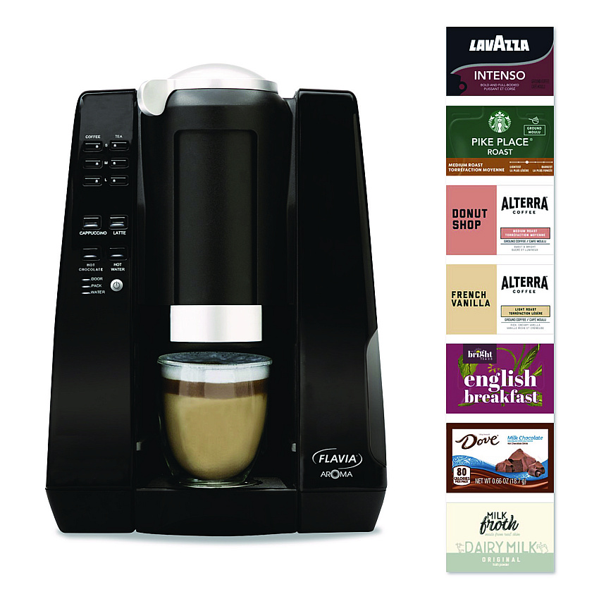 Flavia Aroma Brewer, with 134 Assorted Drinks Bundle, Black (MDR10020)