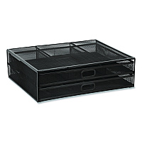 MOUNT-IT! Metal Mesh Monitor Stand with Storage Drawers, For Up to 32" Monitors, 15.8" x 11.8" x 4.7", Black, Supports 30 lb (MI7365)