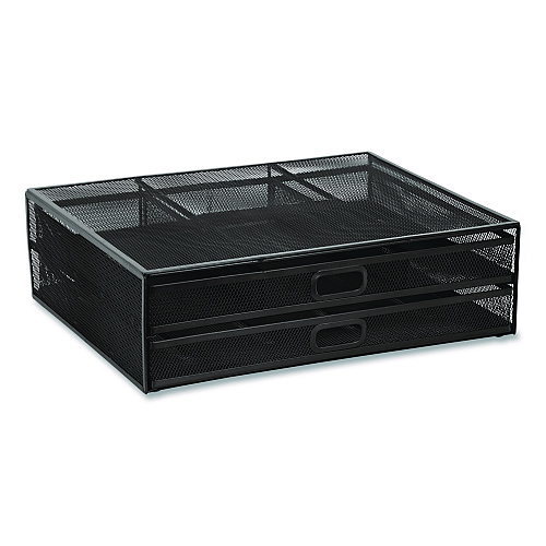 MOUNT-IT! Metal Mesh Monitor Stand with Storage Drawers, For Up to 32" Monitors, 15.8" x 11.8" x 4.7", Black, Supports 30 lb (MI7365)