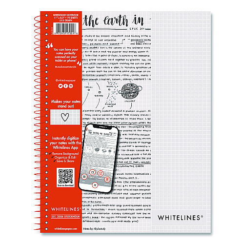 Roaring Spring Whitelines Notebook, Quadrille Rule (5 sq/in), Gray/Orange Cover, (70) 11 x 8.5 Sheets (17001)
