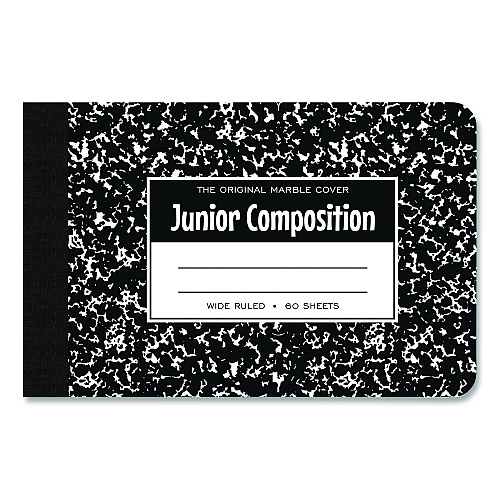 Roaring Spring Junior Composition Notebook, Wide/Legal Rule, Black Marble Cover, (60) 4.88 x 7.5 Sheets (77122)