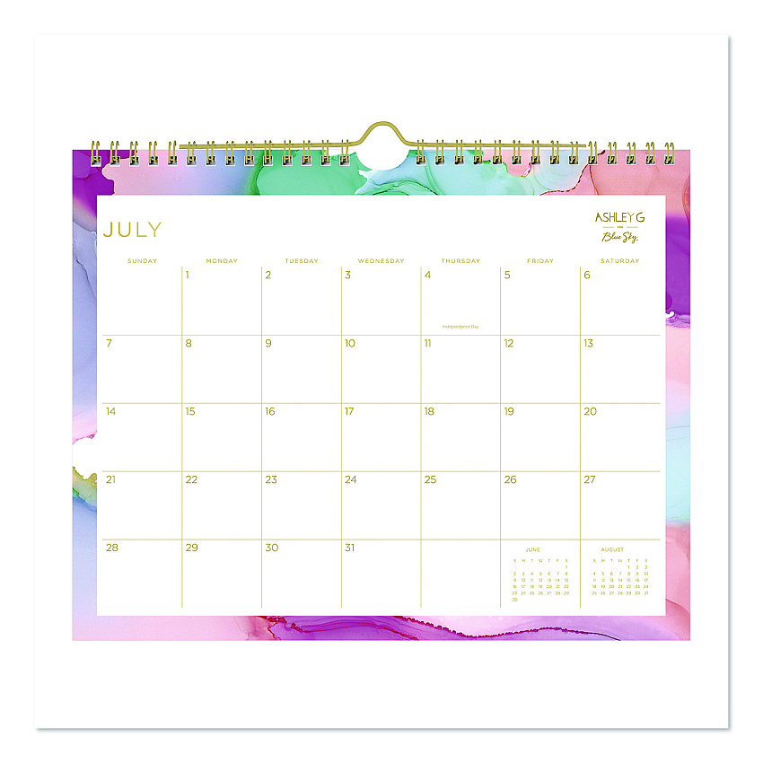 Blue Sky Ashley G Multicolor Smoke Academic Year Wall Calendar, 11 x 8.75, White/Multicolor Sheets, 12-Month (July to June): 2025-2026 (150160)