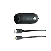 Belkin BOOST CHARGE USB-PD Car Charger + Lightning to USB-C Cable, 20 W, USB-C, Black (CCA003BT04BK)