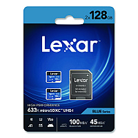 Lexar High Performance BLUE Series microSDXC Memory Card with Adapter, UHS-I V30 U1 Class 10, 128 GB, 2/Pack (LSDMI128B2U6)