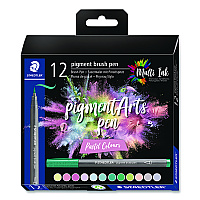 Staedtler Pigment Brush Pen Set, Medium Firm, Assorted Pastel Colors, 12/Pack (371C122)