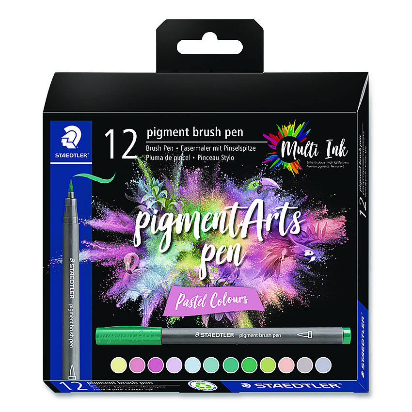 Staedtler Pigment Brush Pen Set, Medium Firm, Assorted Pastel Colors, 12/Pack (371C122)