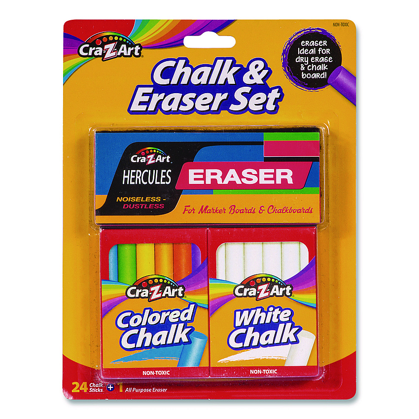 Cra-Z-Art Chalk and Eraser Set, (12) White/(12) Assorted (1087424)