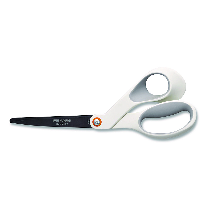 Fiskars Premier SoftGrip Nonstick Scissors, 9.75" Long, 8" Cut Length, Offset White Handle (1069764)