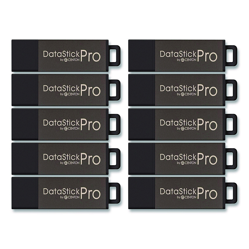 Centon DataStick Pro USB 2.0 Type A Flash Drive, 8 GB, Gray, 10/Pack (100079)