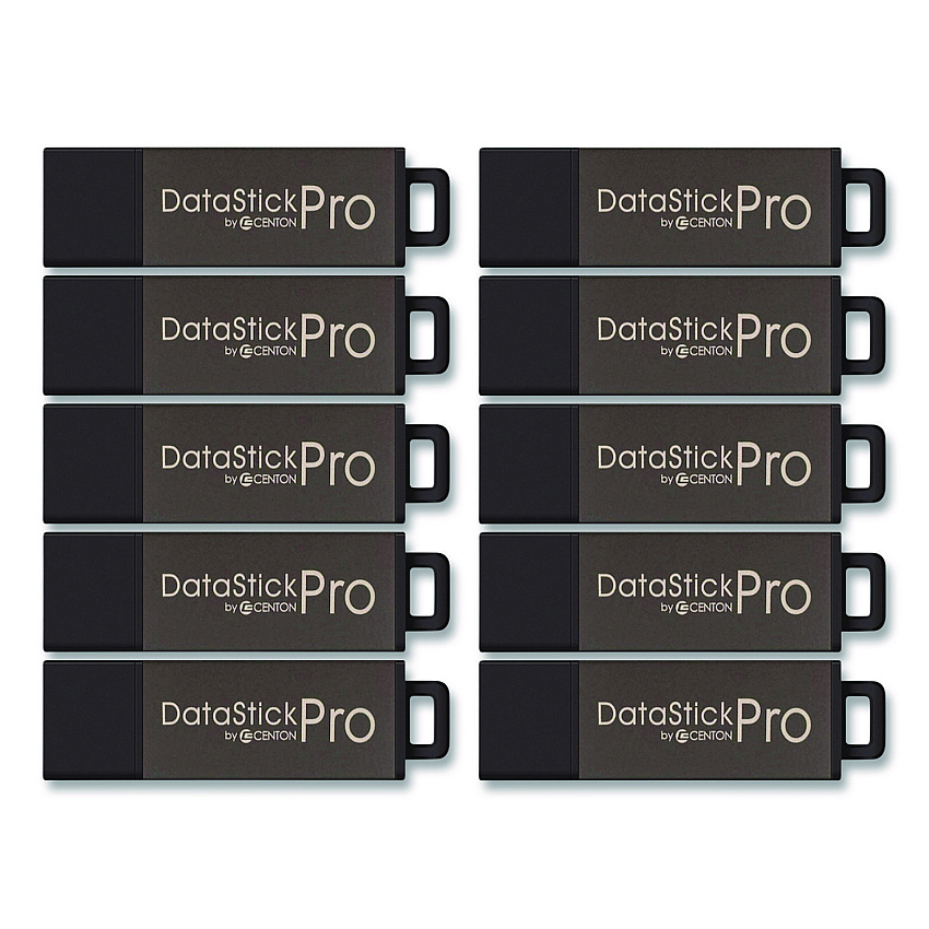 Centon DataStick Pro USB 2.0 Type A Flash Drive, 32 GB, Gray, 10/Pack (106619)