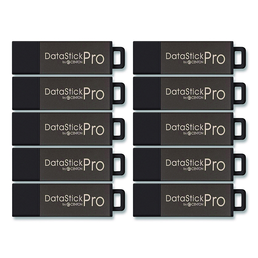 Centon DataStick Pro USB 2.0 Type A Flash Drive, 16 GB, Gray, 10/Pack (106622)