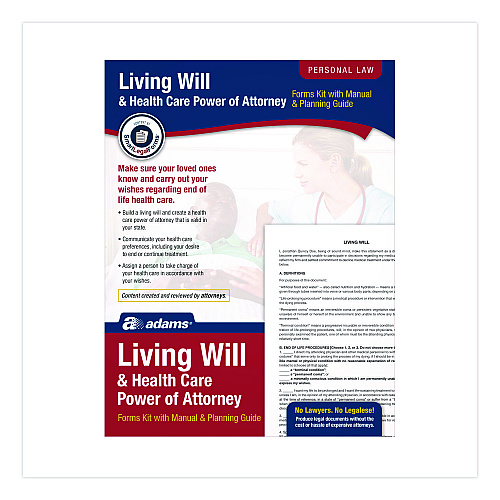 Adams Living Will and Healthcare POA Form Kit with Instructions and Digital Download, 8.5 x 11, Unlimited Number of Forms (K306)