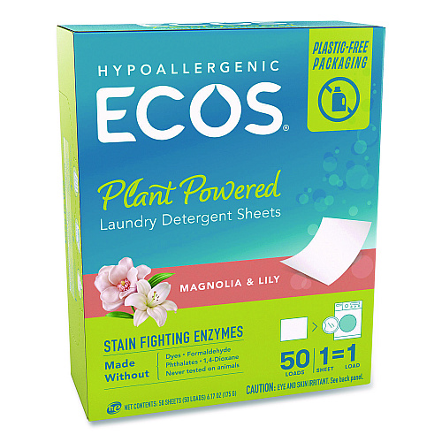 ECOS PRO Liquidless Laundry Detergent Sheets, Magnolia and Lily, 6.17 oz Box, 50 Sheets (953610)